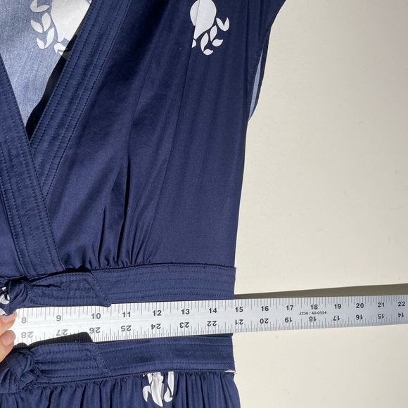 Kate Spade Poplin Bow Navy Crab Print Midi Dress Sz 4 NAVY Blue V-Neck Pockets - Picture 8 of 16